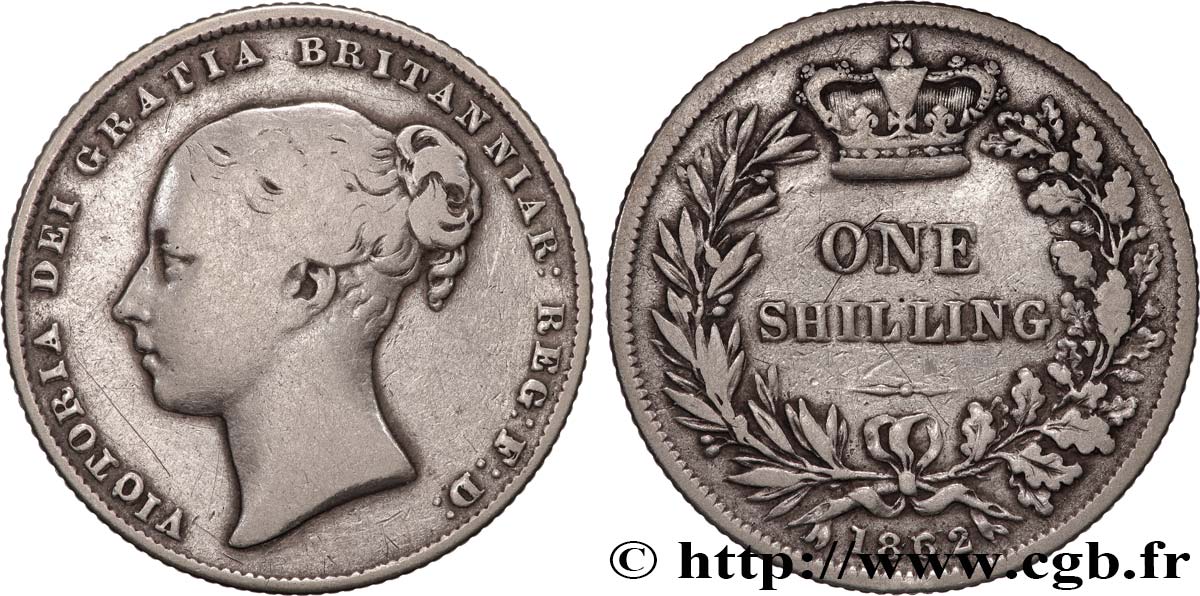 UNITED KINGDOM 1 Shilling Victoria 1862  VF 