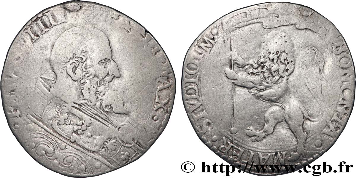 ITALY - PAPAL STATES - PIUS V (Antonio Michele Ghislieri) Blanc (Bianco ou Double Giulio) n.d. Bologne VF/VF 