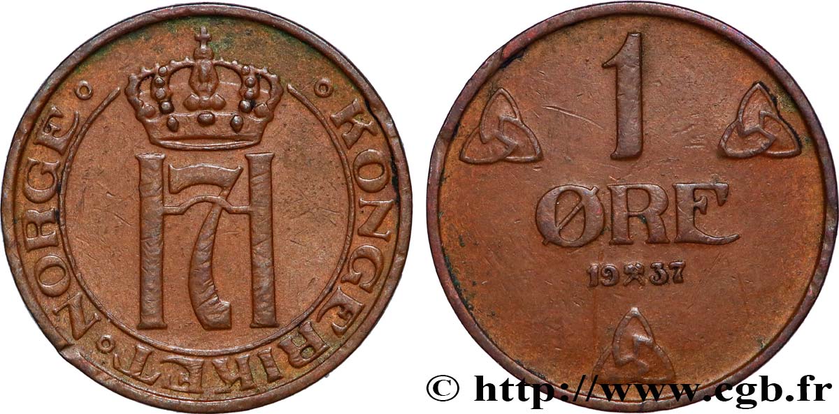 NORWAY 1 Ore Haakon VII  1937  XF 