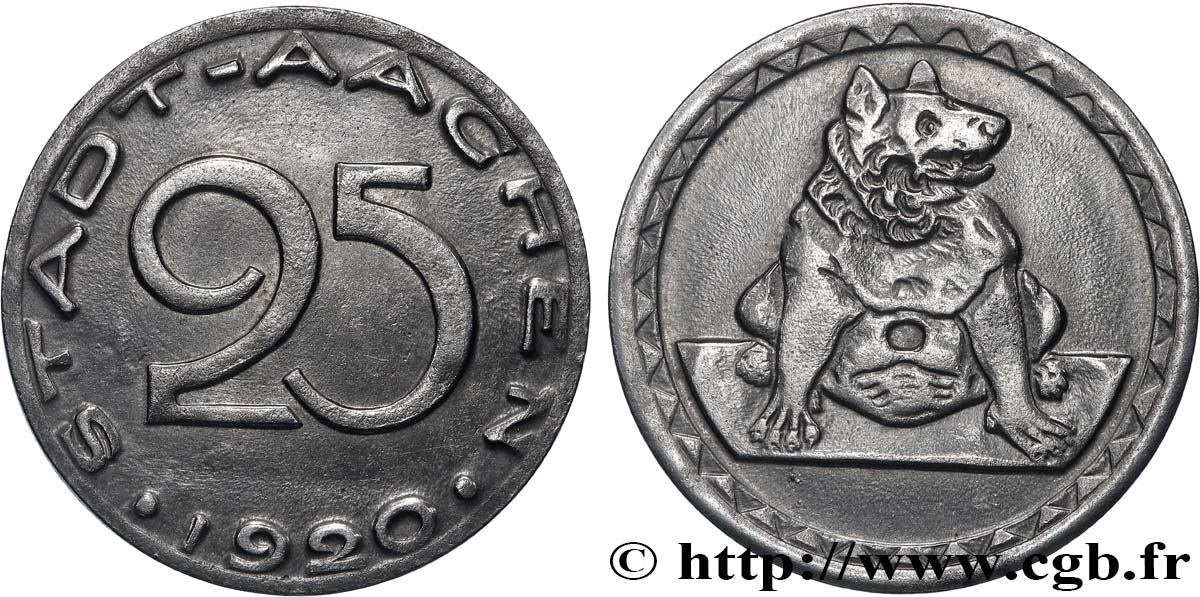 GERMANY - Notgeld 25 Pfennig Aachen (Aix-la-Chapelle) 1920  XF 