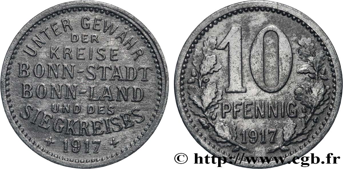 ALLEMAGNE - Notgeld 10 Pfennig Bonn 1917  TTB 