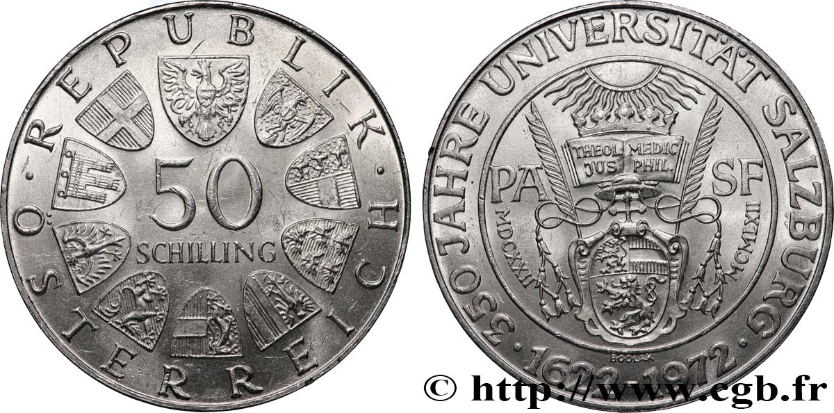 AUSTRIA 50 Schilling 350e anniversaire de l’université de Salzbourg 1972  AU 