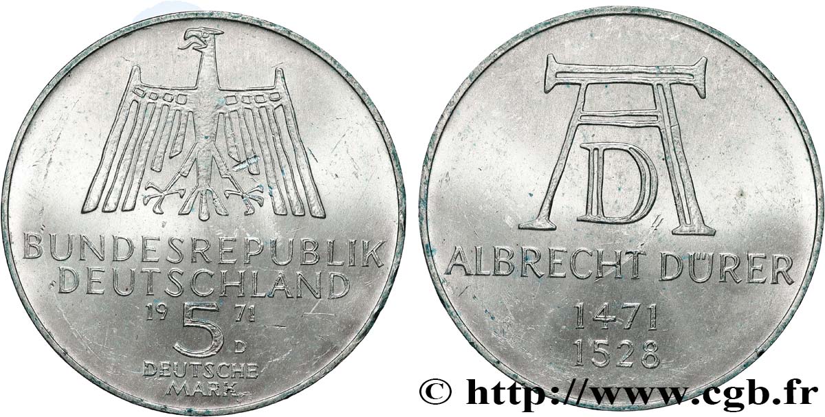 DEUTSCHLAND 5 Mark / Albrecht Dürer 1971 Munich VZ 