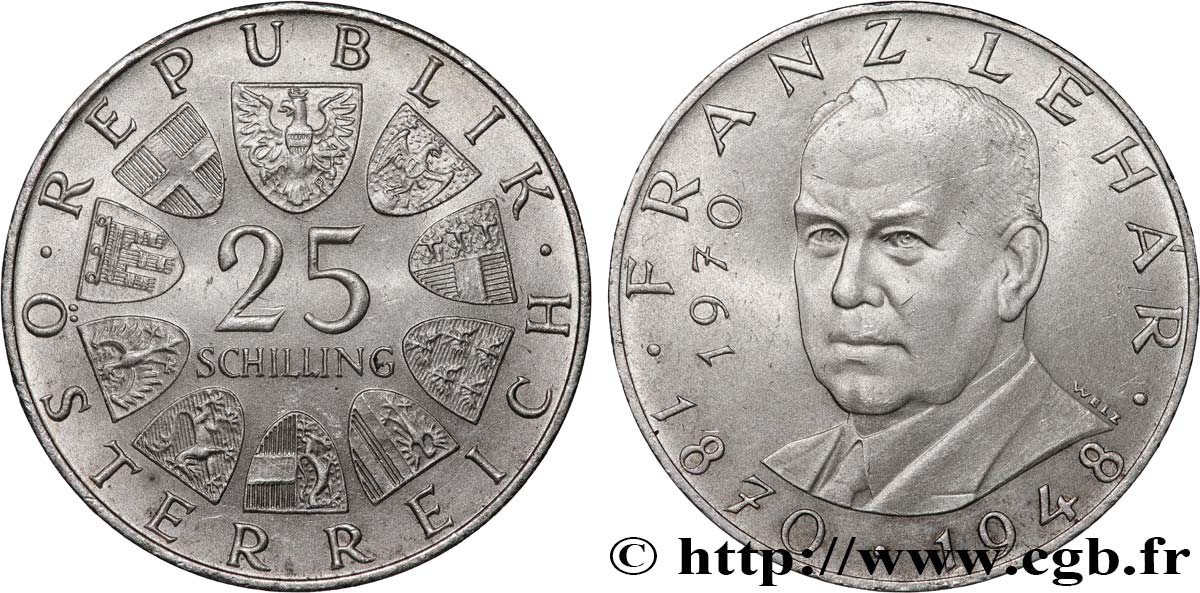 AUSTRIA 25 Schilling 100e anniversaire de la naissance du compositeur Franz Lehar 1970  AU 