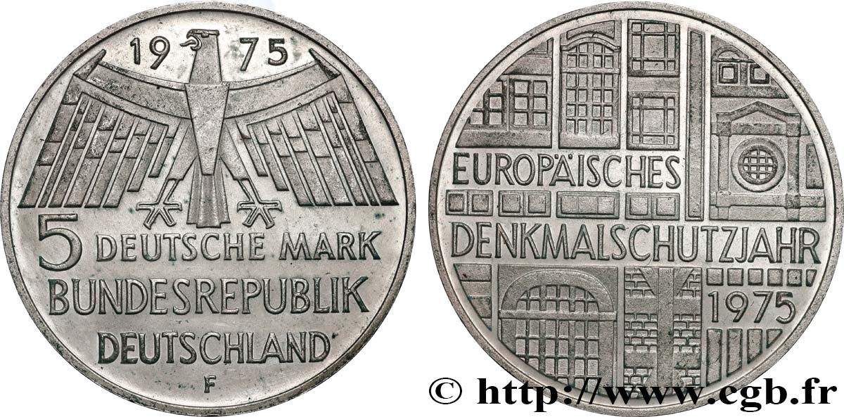 GERMANY 5 Mark / Année européenne du patrimoine 1975 Stuttgart - F AU 