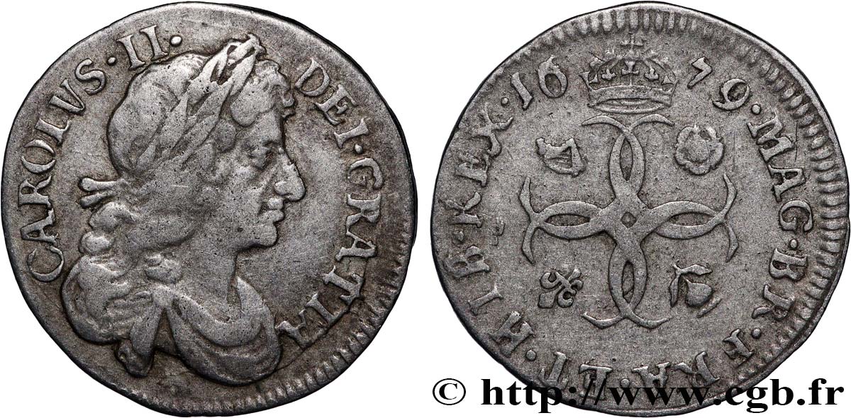 ENGLAND - KÖNIGREICH ENGLAND - KARL II. 3 Pence Charles II 1679  fSS 