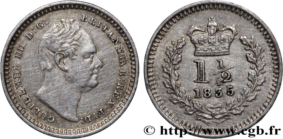 GRAN BRETAGNA - GUGUIELMO IV 1 1/2 Pence Guillaume IV 1835 Londres q.SPL 
