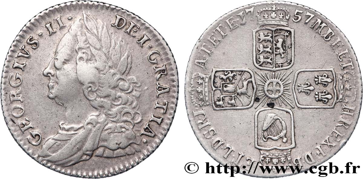 GRANDE-BRETAGNE - GEORGES II 6 Pence  1757  TTB 