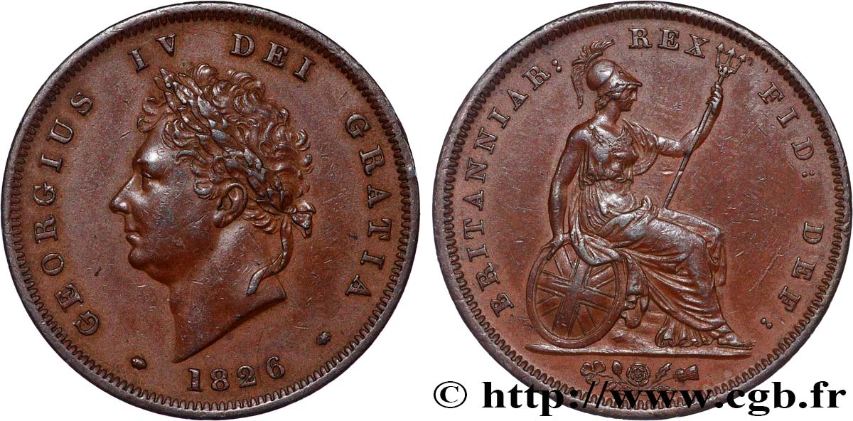 GRAN BRETAÑA - JORGE IV 1 Penny Georges IV 1826  MBC+ 