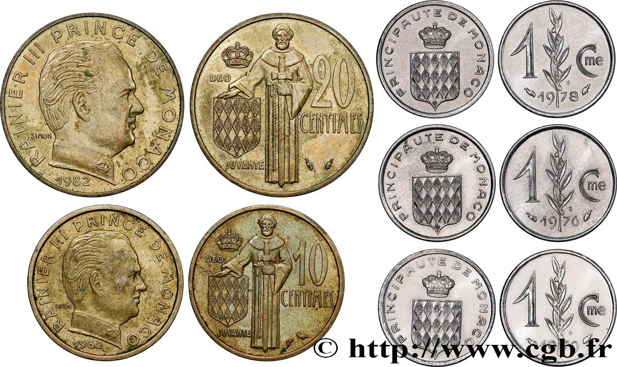 MONACO Lot de cinq monnaies centimes de Rainier III n.d. Paris fVZ 