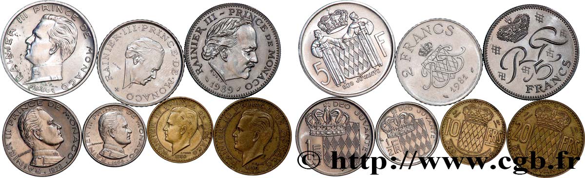 MONACO Lot de sept monnaies de Rainier III n.d. Paris q.SPL 