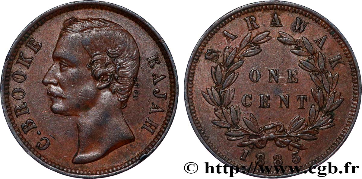 SARAWAK 1 Cent Sarawak Rajah J. Brooke 1885  AU 
