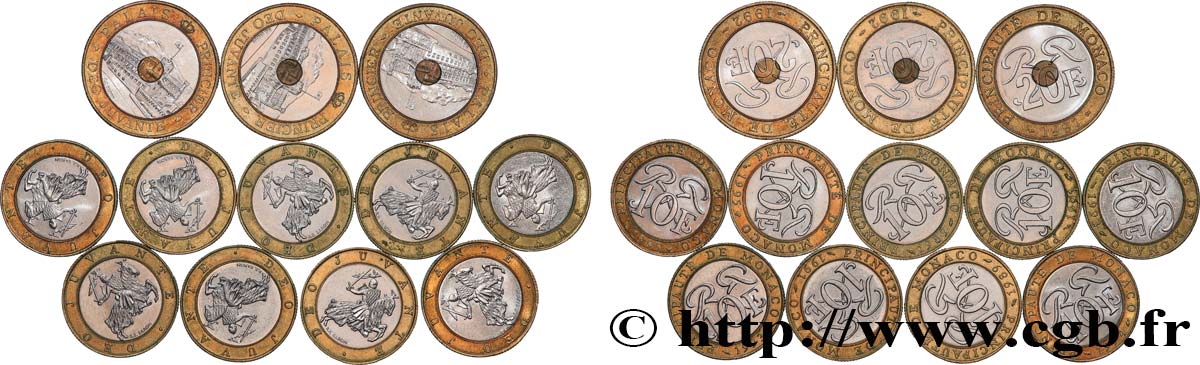 MONACO Lot 12 monnaies 10 et 20 Francs Rainier III n.d. Paris AU 