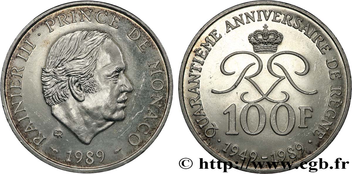 MONACO 100 Francs Rainier III 40e anniversaire de règne 1989 Paris SPL 