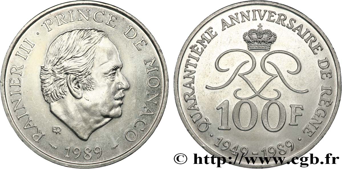 MONACO 100 Francs Rainier III 40e anniversaire de règne 1989 Paris MS 