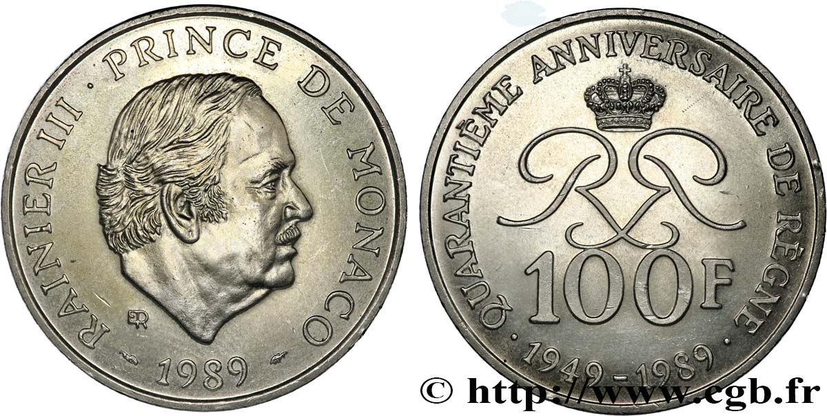 MONACO 100 Francs Rainier III 40e anniversaire de règne 1989 Paris fST 