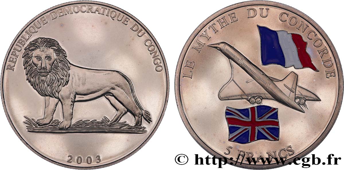 DEMOKRATISCHE REPUBLIK KONGO 5 Francs le Mythe du Concorde 2003  fST 