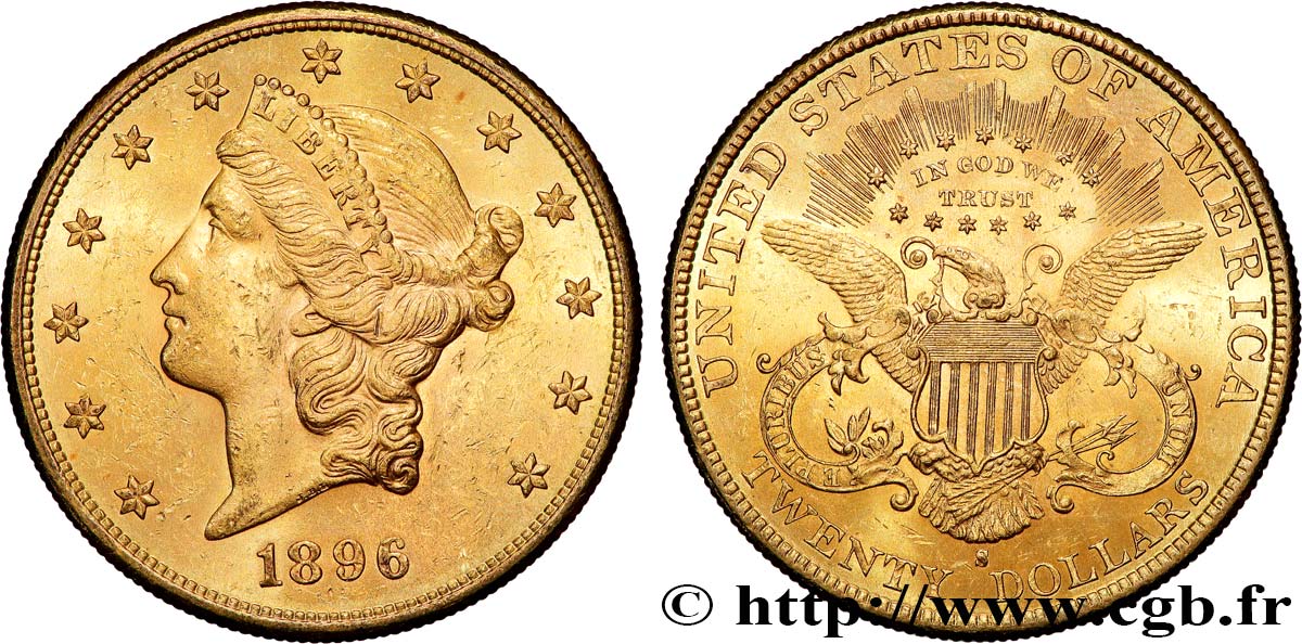 INVESTMENT GOLD 20 Dollars  Liberty  1896 San Francisco AU 