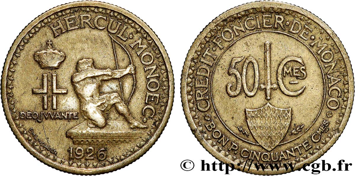 MONACO 50 Centimes émission du Crédit Foncier de Monaco 1926 Poissy TTB 