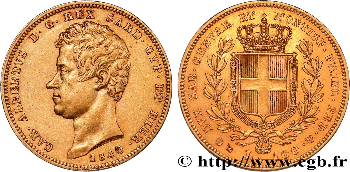 ITALY - KINGDOM OF SARDINIA - CHARLES-ALBERT 100 Lire 1840 Gênes AU 