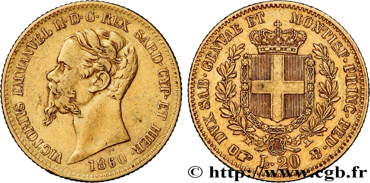 INVESTMENT GOLD 20 Lire  1860 Turin MBC 