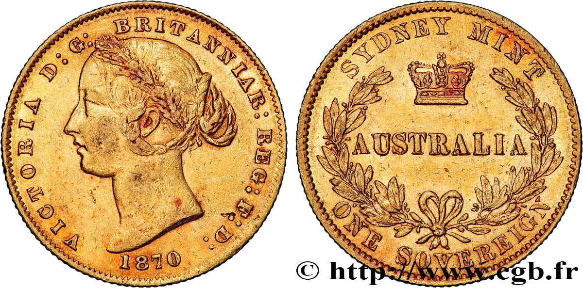 INVESTMENT GOLD 1 Souverain Victoria 1870 Sydney SS 