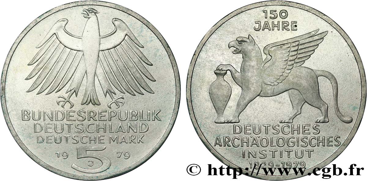 ALLEMAGNE 5 Mark 150e anniversaire de l’Institut Archéologique Allemand Proof 1979 Hambourg  SUP 