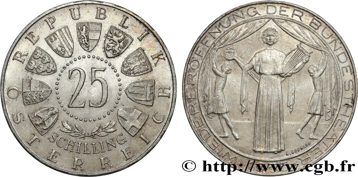 ÖSTERREICH 25 Schilling réouverture du théatre national de Vienne 1955  VZ 