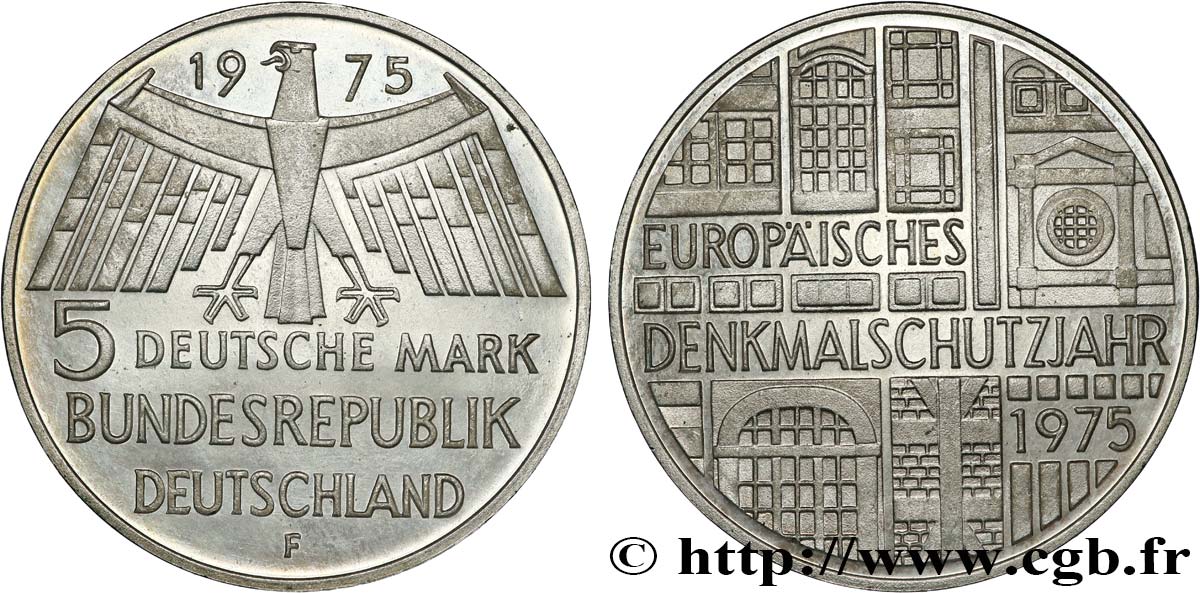DEUTSCHLAND 5 Mark Proof Année européenne du patrimoine 1975 Stuttgart - F fST 