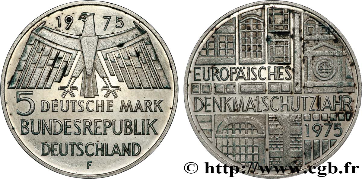 DEUTSCHLAND 5 Mark / Année européenne du patrimoine 1975 Stuttgart - F fVZ 