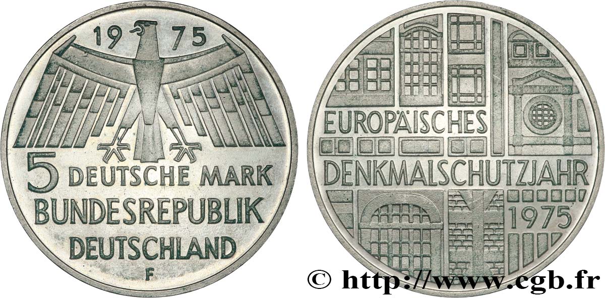 ALEMANIA 5 Mark Proof Année européenne du patrimoine 1975 Stuttgart - F SC 