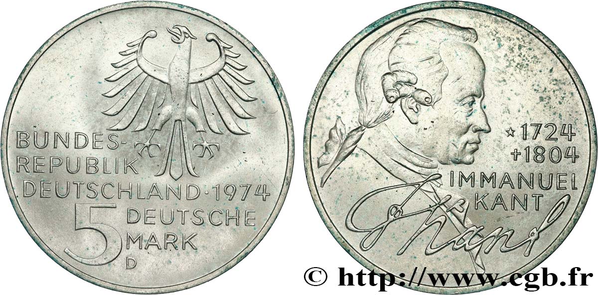 ALLEMAGNE 5 Mark Emmanuel Kant 1974 Munich  SUP 