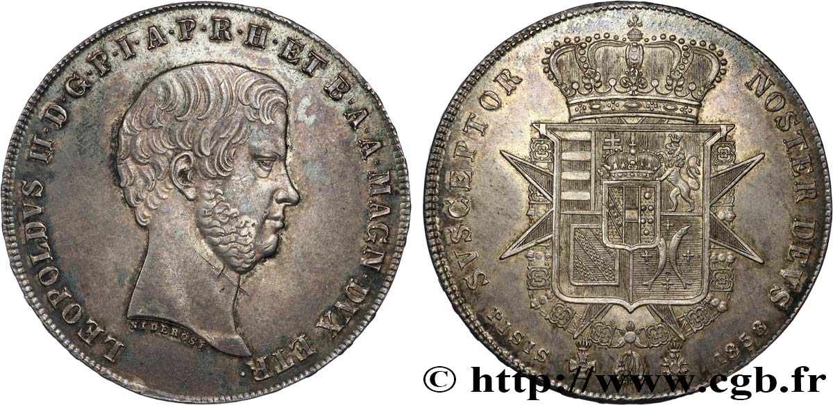 ITALY - GRAND DUCHY OF TUSCANY - LEOPOLD II Francescone 1858 Florence AU/AU 