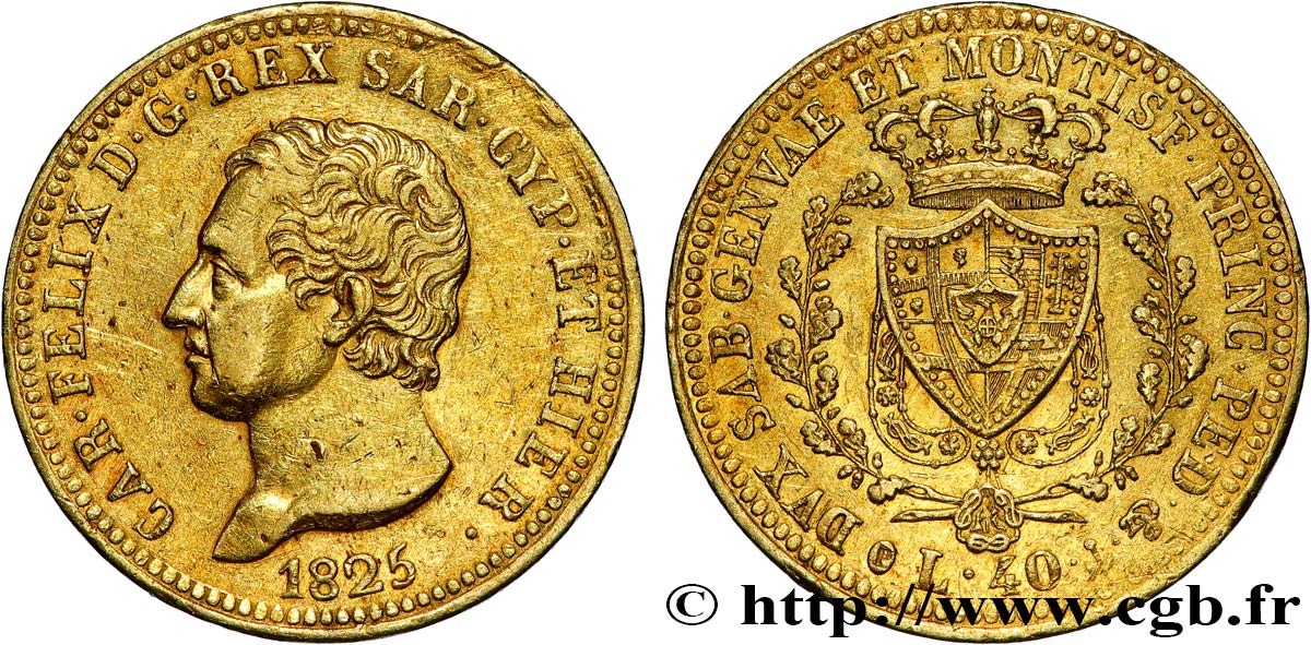 ITALIA - REGNO DE SARDINIA - CARLO FELICE 40 Lire  1825 Gênes BB 