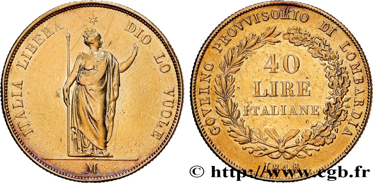 LOMBARDY - PROVISIONAL GOVERNMENT 40 lires 1848 Milan XF 