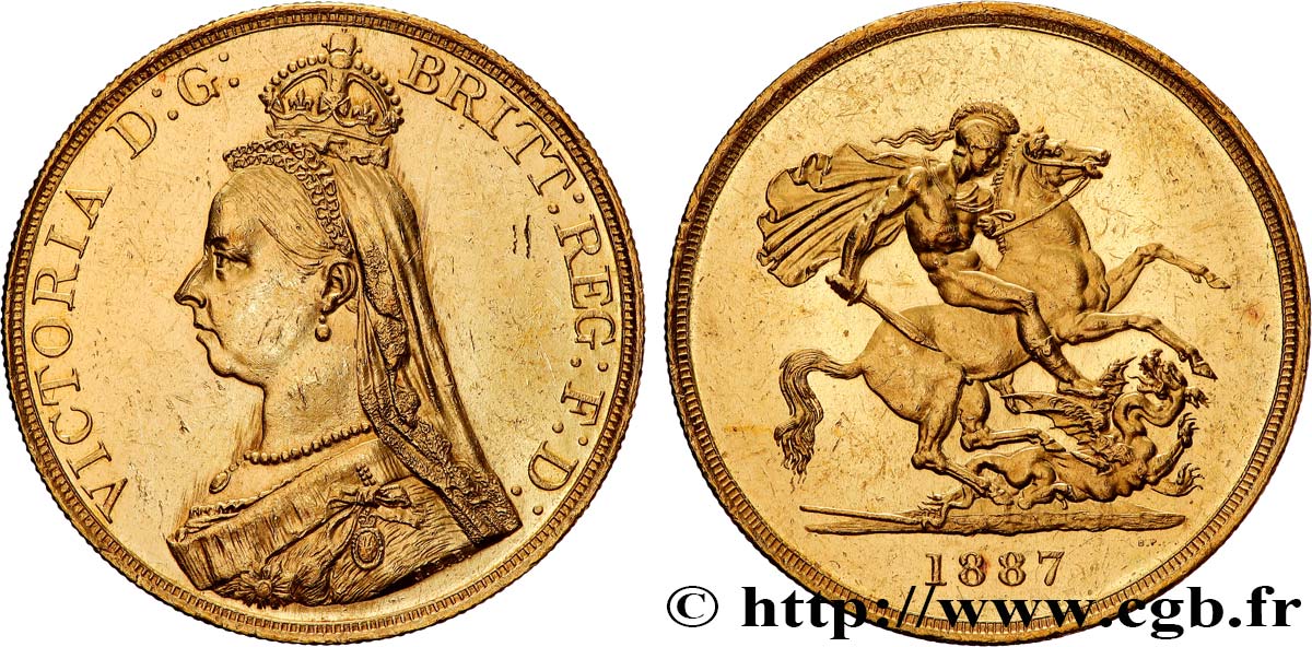 GRANDE BRETAGNE - VICTORIA 5 Pounds (5 Livres) “buste du jubilé” 1887 Londres TTB+ 
