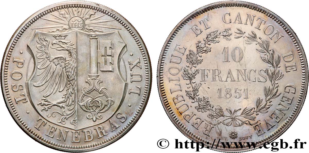 SUISSE 10 Francs - Canton de Genève 1851  SPL 