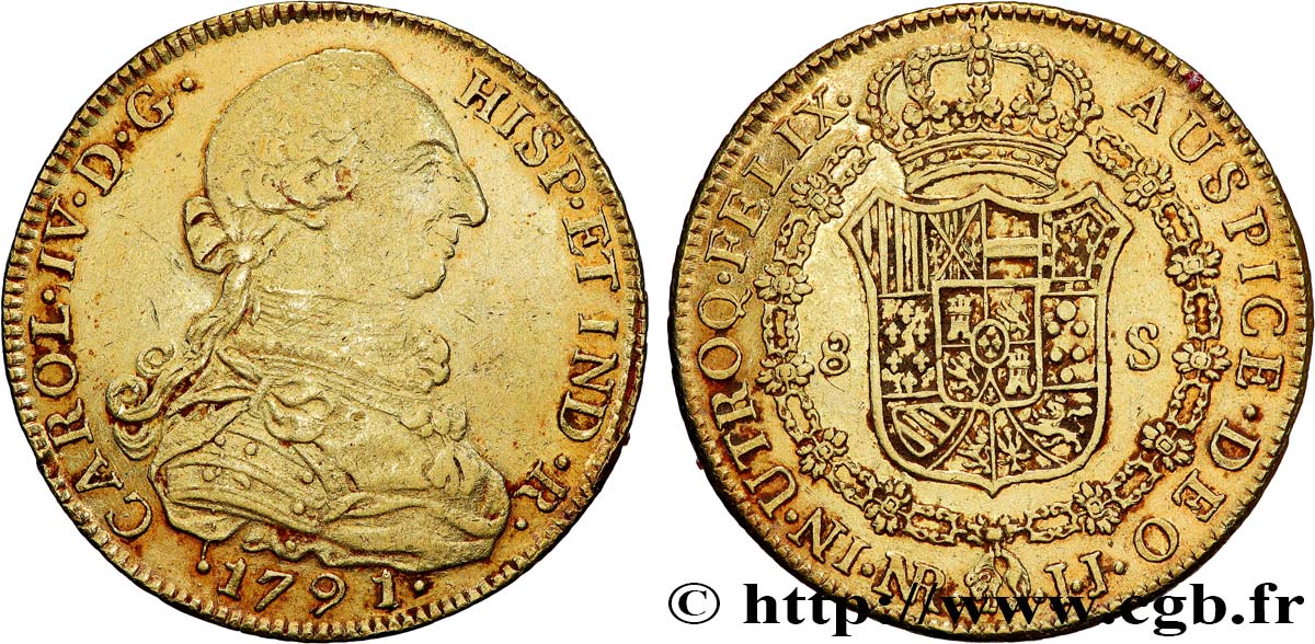 COLOMBIA - CHARLES IV 8 Escudos 1791 Nuevo Reino (Bogota) XF 