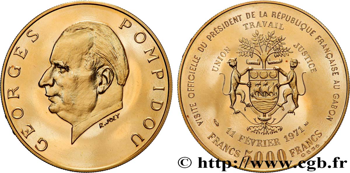 GABóN 5.000 Francs or, visite du président Georges Pompidou 1971  SC 