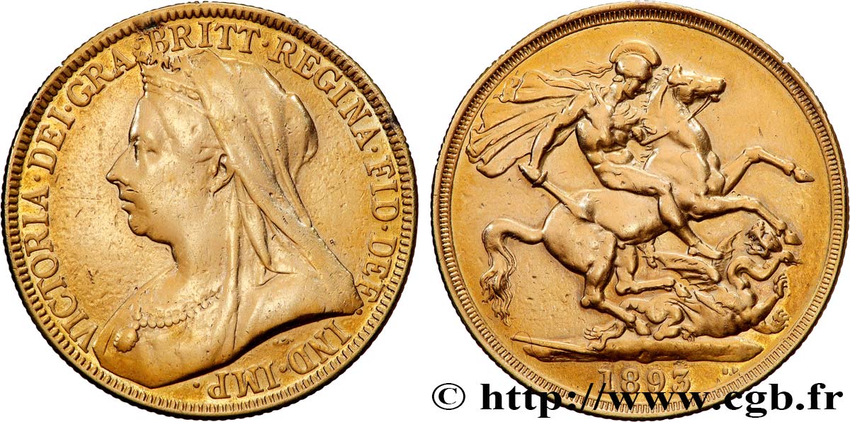 GROßBRITANNIEN - VICTORIA 2 Pounds (2 Livres) Victoria “Old Head” 1893 Londres SS 