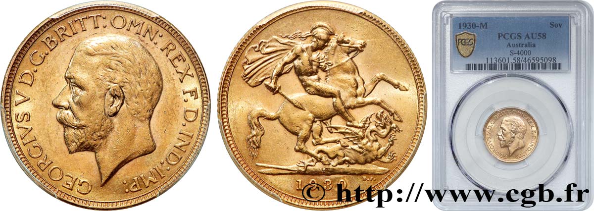 AUSTRALIA - GEORGE V 1 Souverain  1930 Melbourne AU58 PCGS