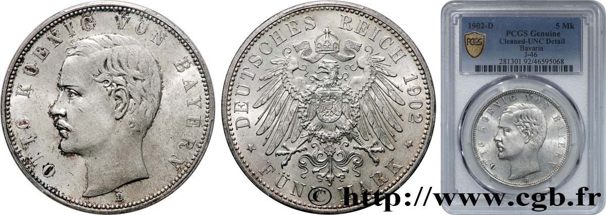 GERMANY - BAVARIA 5 Mark Otton 1902 Munich MS PCGS