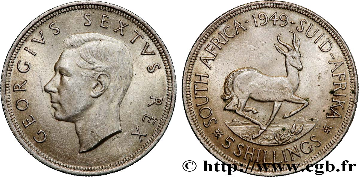 AFRIQUE DU SUD 5 Shillings Georges VI 1949 Pretoria SUP 