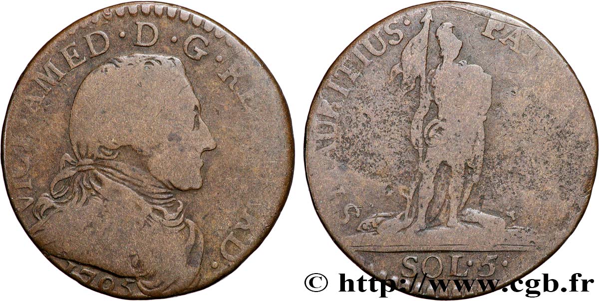 ITALY - KINGDOM OF SARDINIA 5 Soldi Amédée III 1795 Turin VF 