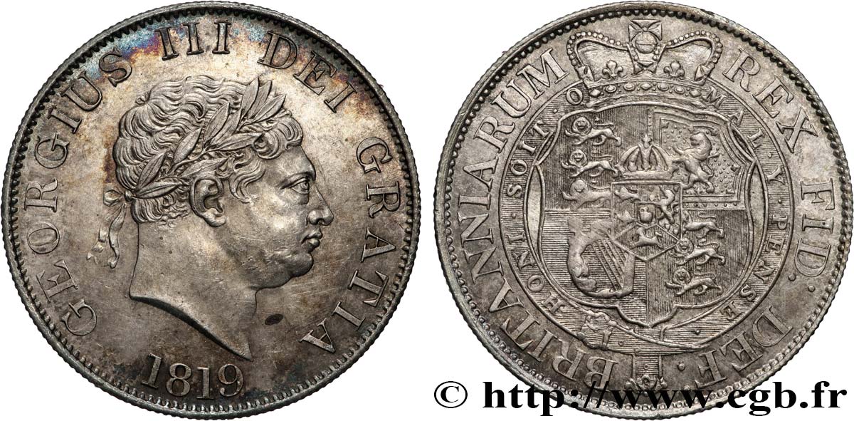 GROSSBRITANIEN - GEORG III. 1/2 Crown type à la petite tête 1819  VZ 