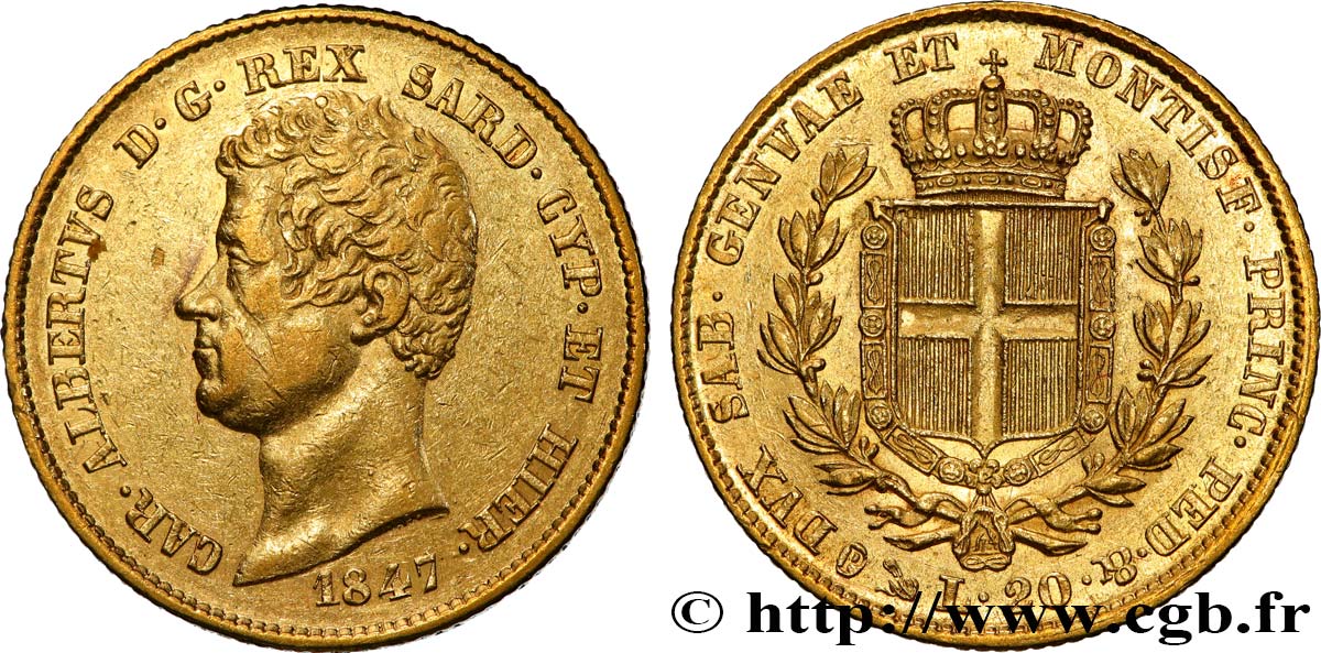 ITALY - KINGDOM OF SARDINIA - CHARLES-ALBERT 20 Lire  1847 Gênes AU 