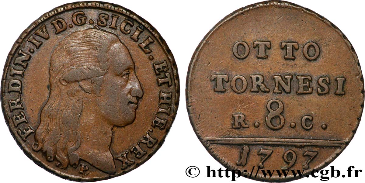 ITALY - KINGDOM OF NAPLES 8 Tornesi Ferdinand IV 1797 fwo_825043