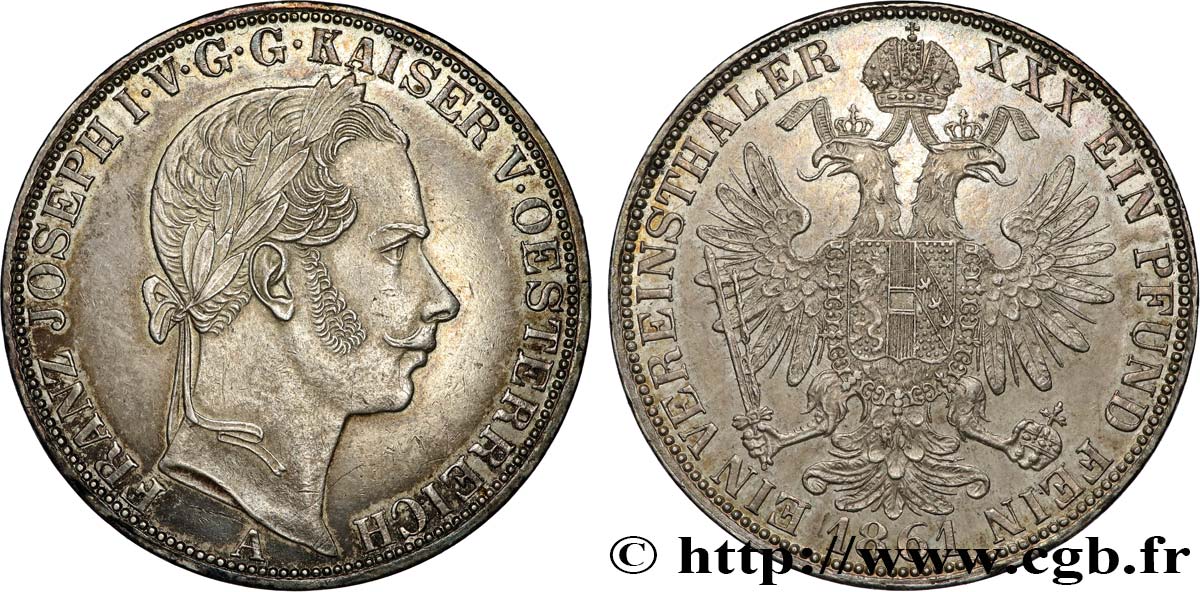 AUSTRIA - FRANZ-JOSEPH I 1 Thaler tête laurée 1861 Vienne AU 