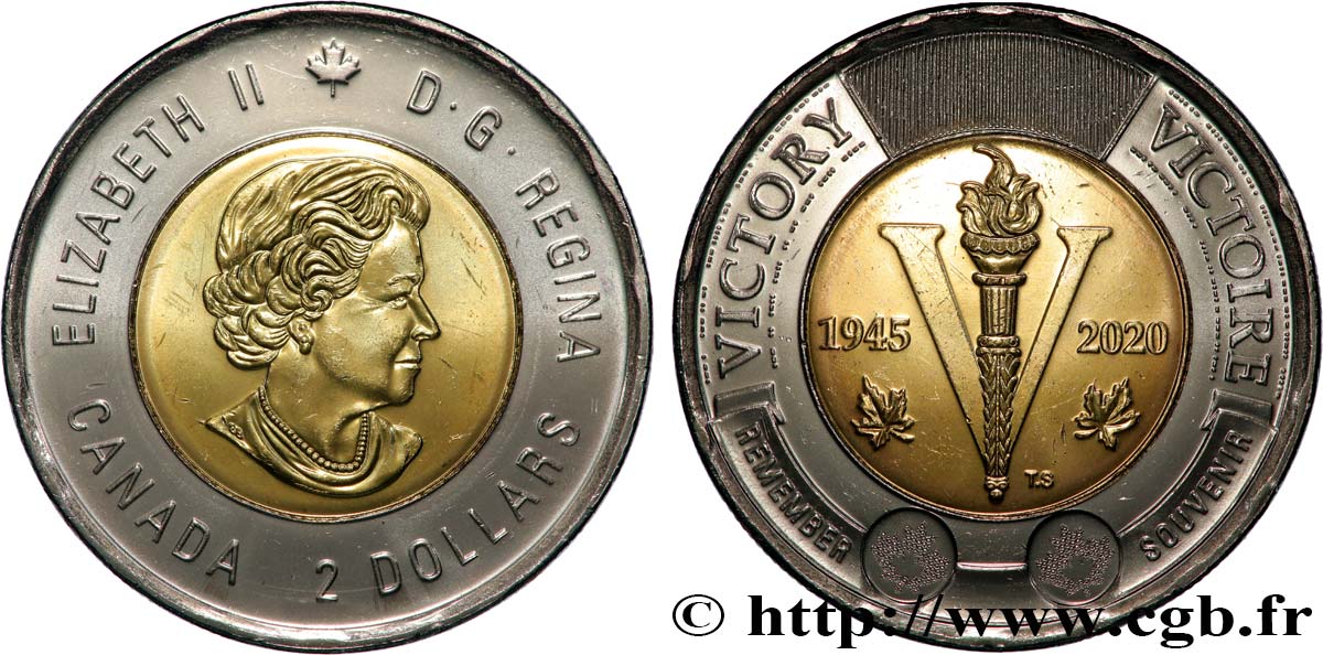 CANADA 2 Dollars 75ème anniversaire de la seconde guerre mondiale (version non colorée) 2020 MRC Winnipeg MS 