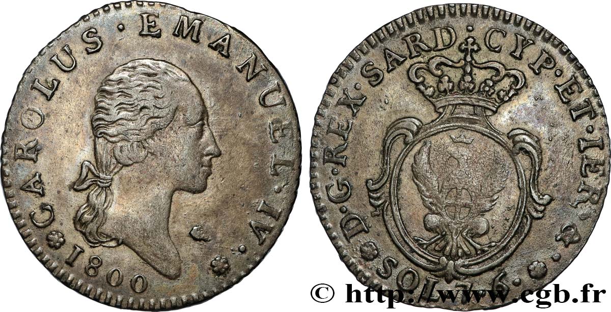 ITALY - KINGDOM OF SARDINIA - CHARLES EMMANUEL IV 7 Soldi 6 Denari  1800 Turin AU 